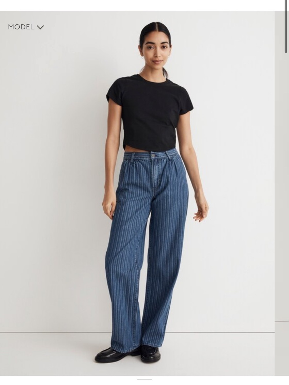 Madewell Wide Leg Blue Pinstripe Railroad Jeans